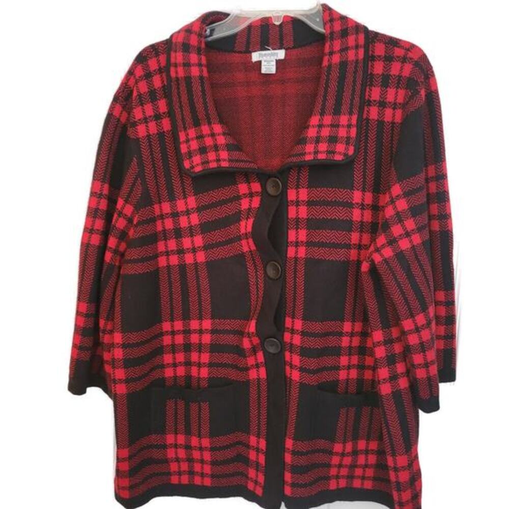 Vintage Hampshire Studios Women 2X Red Black Checkered Jacket‎ Pockets MCM Style